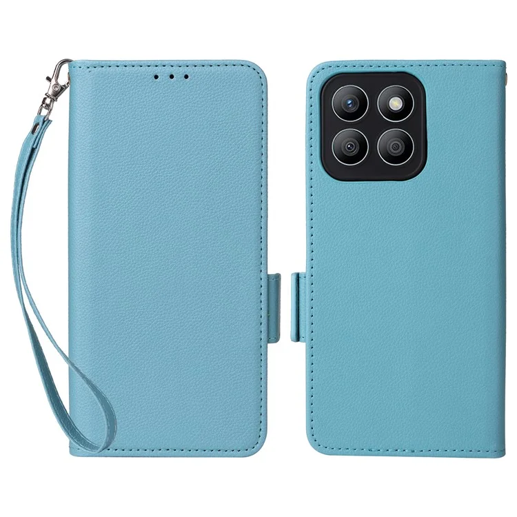 Capa para telefone For Honor X8c 4G Carteira Flip Textura de Litchi Couro PU - Azul bebê