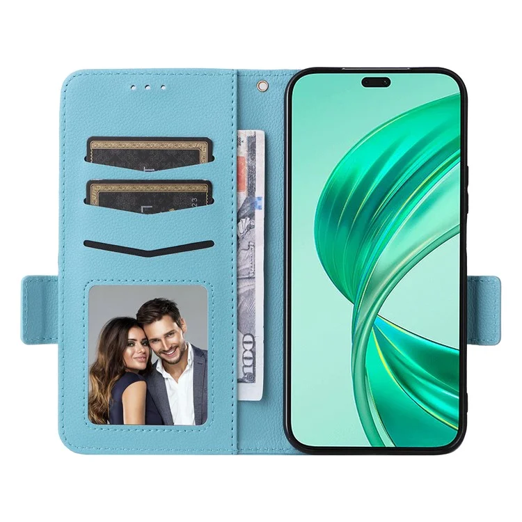 Capa para telefone For Honor X8c 4G Carteira Flip Textura de Litchi Couro PU - Azul bebê