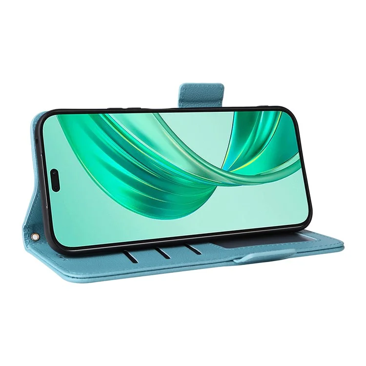 Capa para telefone For Honor X8c 4G Carteira Flip Textura de Litchi Couro PU - Azul bebê