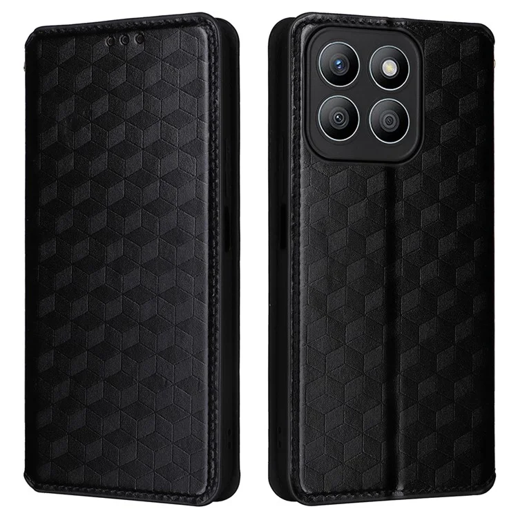Capa Carteira For Honor X8c 4G com Estampa de Losango em Couro - Preto