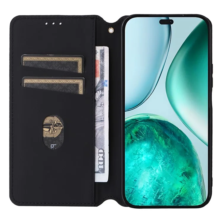 Capa Carteira For Honor X8c 4G com Estampa de Losango em Couro - Preto
