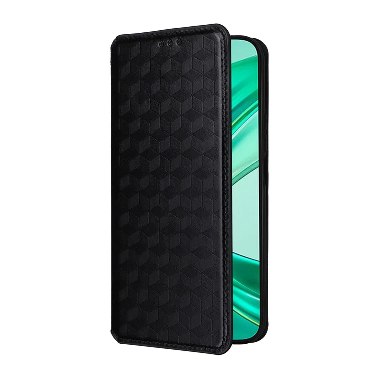 Capa Carteira For Honor X8c 4G com Estampa de Losango em Couro - Preto