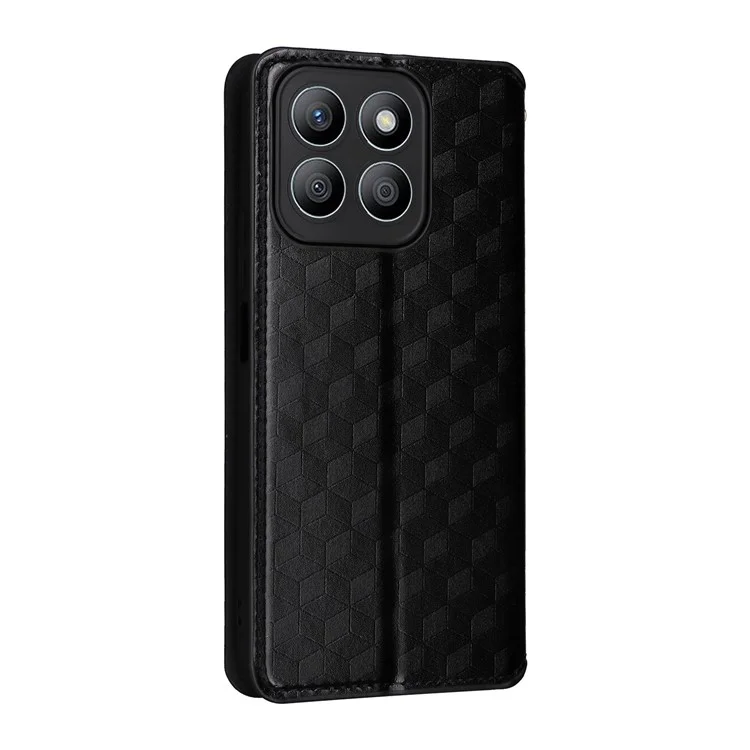 Capa Carteira For Honor X8c 4G com Estampa de Losango em Couro - Preto