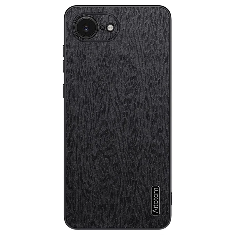 For iPhone 16e Case Wood Texture PU Leather Coated PC TPU Phone Cover - Black