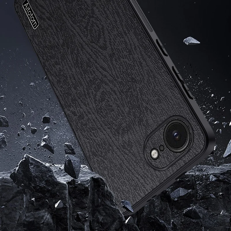 For iPhone 16e Case Wood Texture PU Leather Coated PC TPU Phone Cover - Black