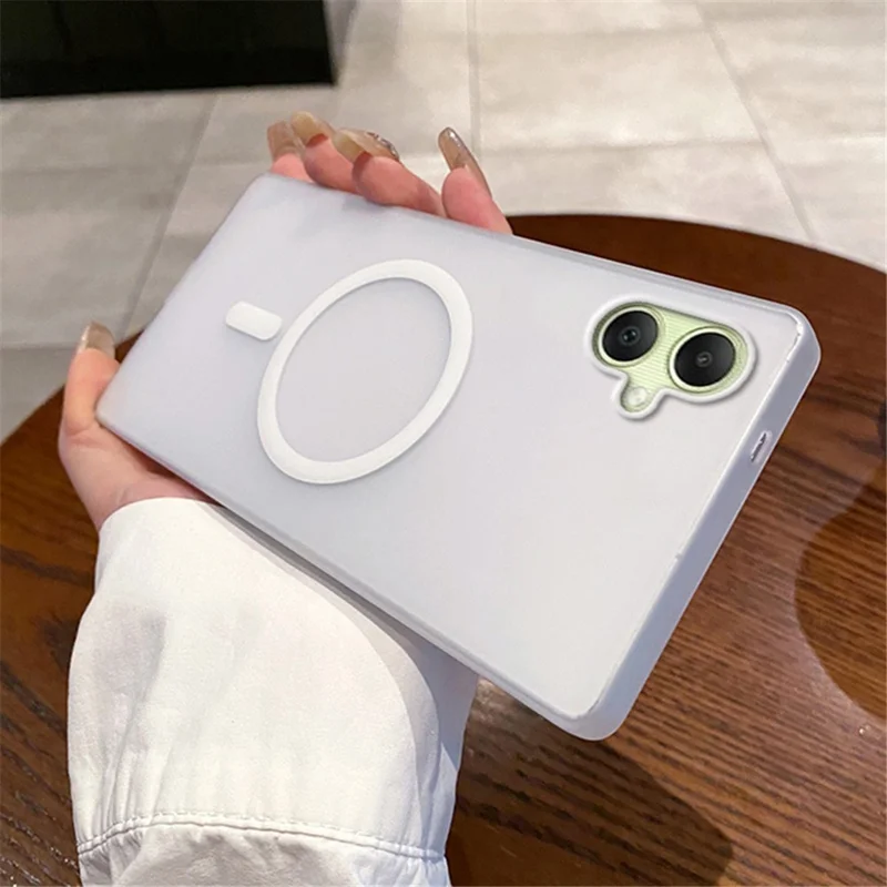 For Samsung Galaxy A06 4G Magnetic Case Frosted PC Phone Cover - Transparent White