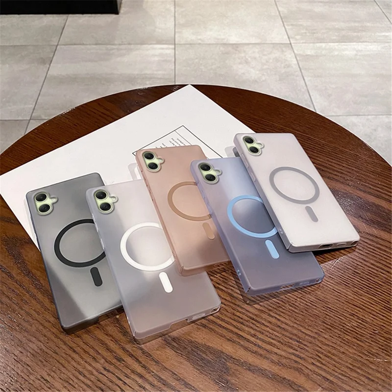 For Samsung Galaxy A06 4G Magnetic Case Frosted PC Phone Cover - Transparent White
