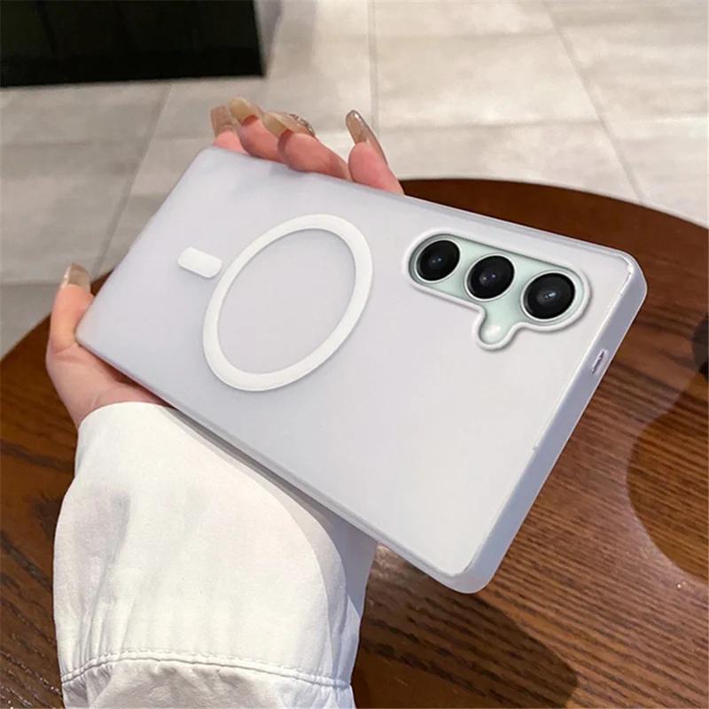 For Samsung Galaxy S24 FE Magnetic Case Frosted PC Phone Cover - Transparent White