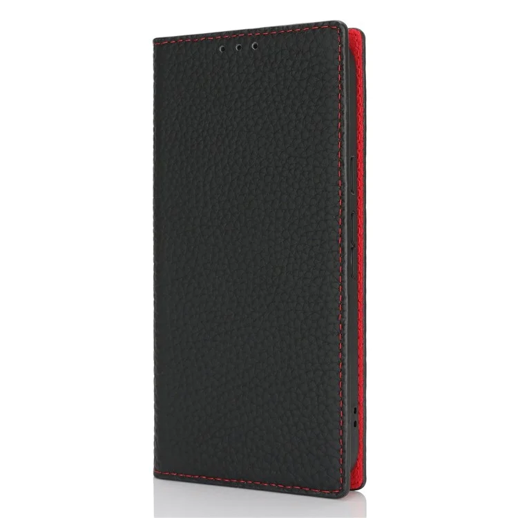 Для чехла-бумажника Google Pixel 9a Genuine Cow Leather Phone Cover Litchi Texture - Black