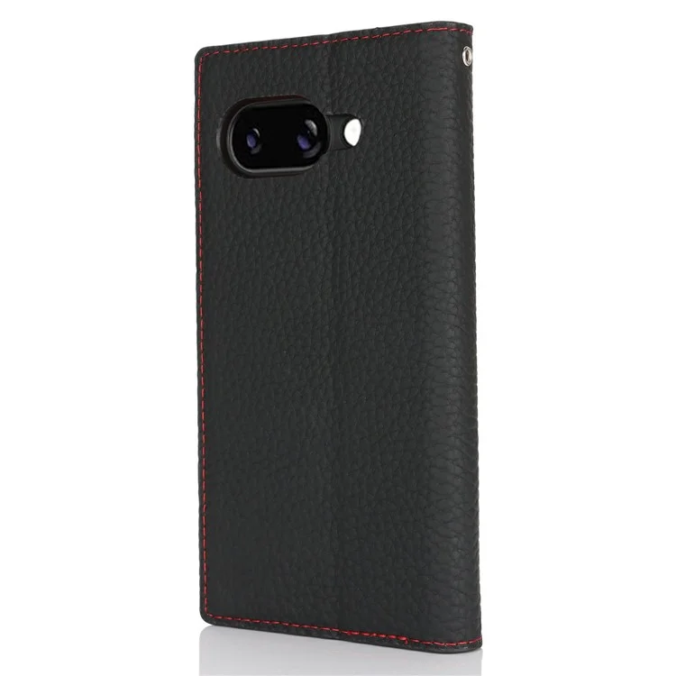 Для чехла-бумажника Google Pixel 9a Genuine Cow Leather Phone Cover Litchi Texture - Black