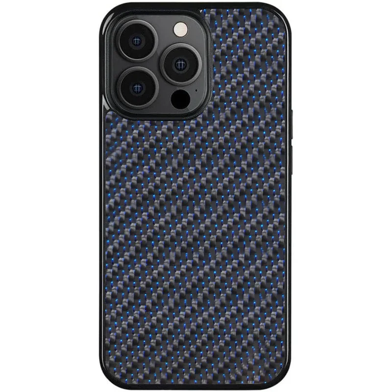 For iPhone 15 Pro Max Case Twill Texture Aramid Fiber + TPU Shockproof Phone Cover - Blue