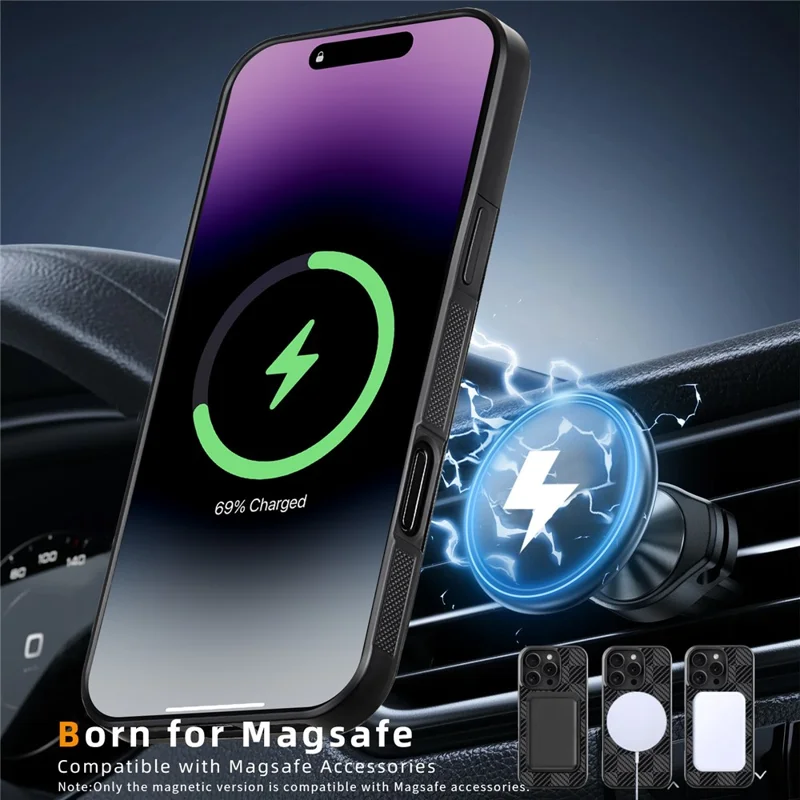 For iPhone 15 Pro Case Compatible with MagSafe Twill Texture Aramid Fiber TPU Shockproof Phone Cover - Blue