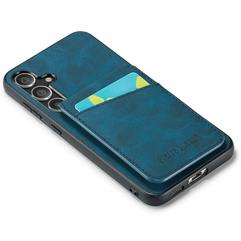 FIERRE SHANN Pour Samsung Galaxy S25+ Étui Porte-Carte Support Cuir Blocage RFID Housse Arrière - Bleu