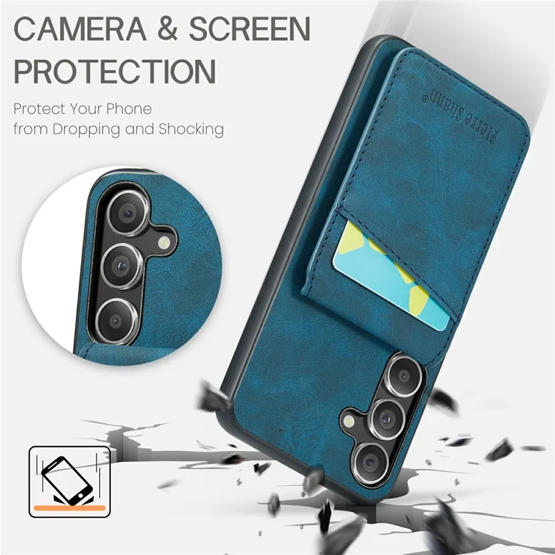 FIERRE SHANN Pour Samsung Galaxy S25+ Étui Porte-Carte Support Cuir Blocage RFID Housse Arrière - Bleu