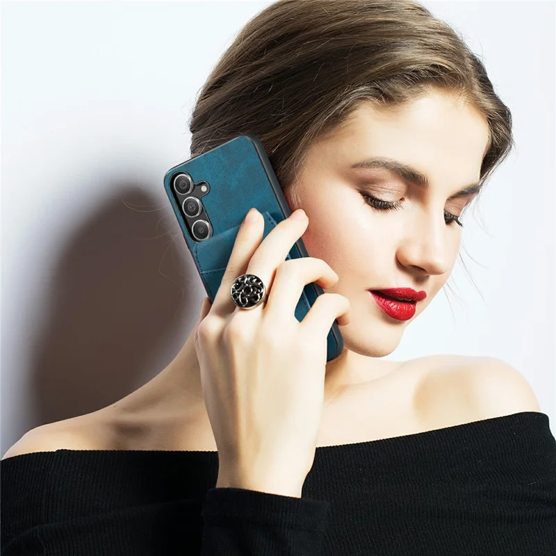 FIERRE SHANN Pour Samsung Galaxy S25+ Étui Porte-Carte Support Cuir Blocage RFID Housse Arrière - Bleu