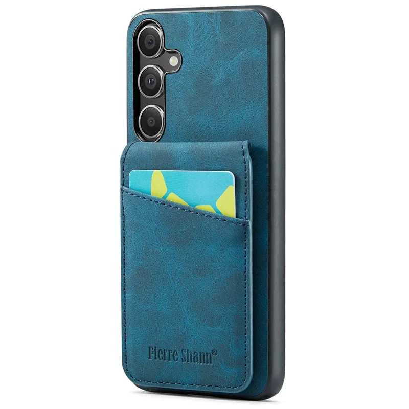 FIERRE SHANN Pour Samsung Galaxy S24 FE Étui Porte-Carte Support Cuir Blocage RFID Housse Arrière - Bleu