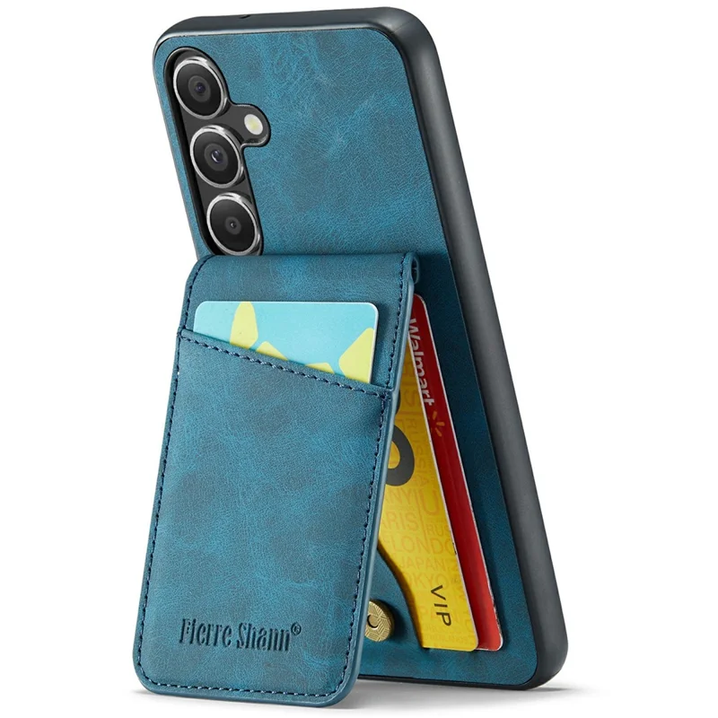 FIERRE SHANN Pour Samsung Galaxy S24 FE Étui Porte-Carte Support Cuir Blocage RFID Housse Arrière - Bleu
