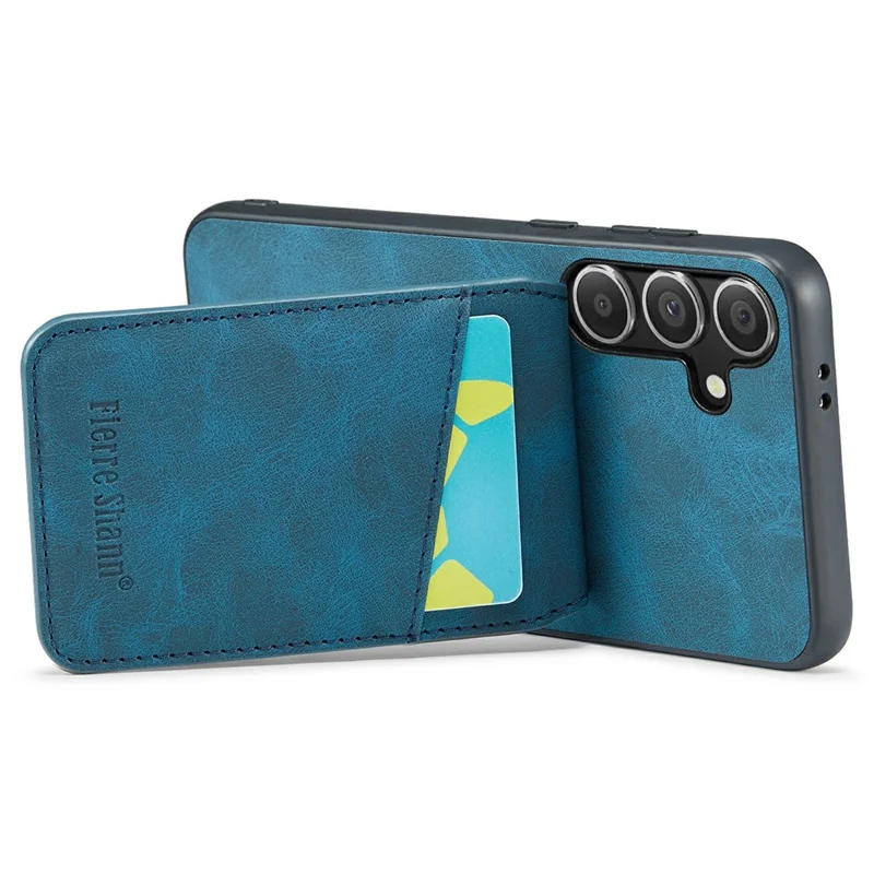 FIERRE SHANN Pour Samsung Galaxy S24 FE Étui Porte-Carte Support Cuir Blocage RFID Housse Arrière - Bleu