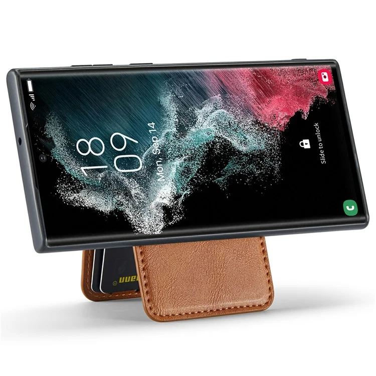 FIERRE SHANN 025 Style For Samsung Galaxy S25 Ultra Case Leather + TPU Detachable Card Slots Phone Cover - Brown