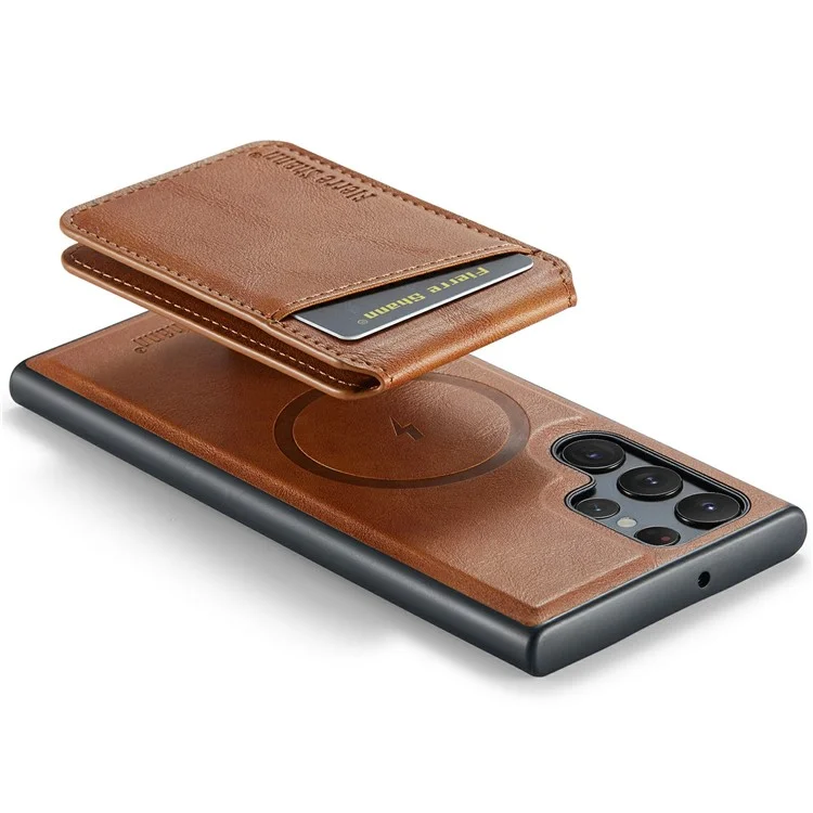 FIERRE SHANN 025 Style For Samsung Galaxy S25 Ultra Case Leather + TPU Detachable Card Slots Phone Cover - Brown