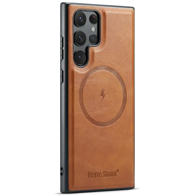 FIERRE SHANN 025 Style For Samsung Galaxy S25 Ultra Case Leather + TPU Detachable Card Slots Phone Cover - Brown
