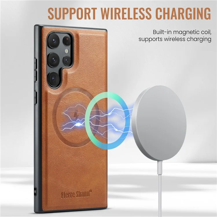 FIERRE SHANN 025 Style For Samsung Galaxy S25 Ultra Case Leather + TPU Detachable Card Slots Phone Cover - Brown