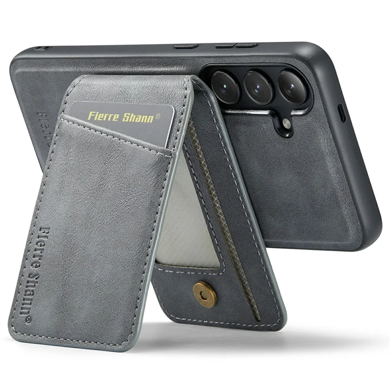 FIERRE SHANN 025 Style For Samsung Galaxy S25 Case Leather + TPU Detachable Card Slots Phone Cover - Grey