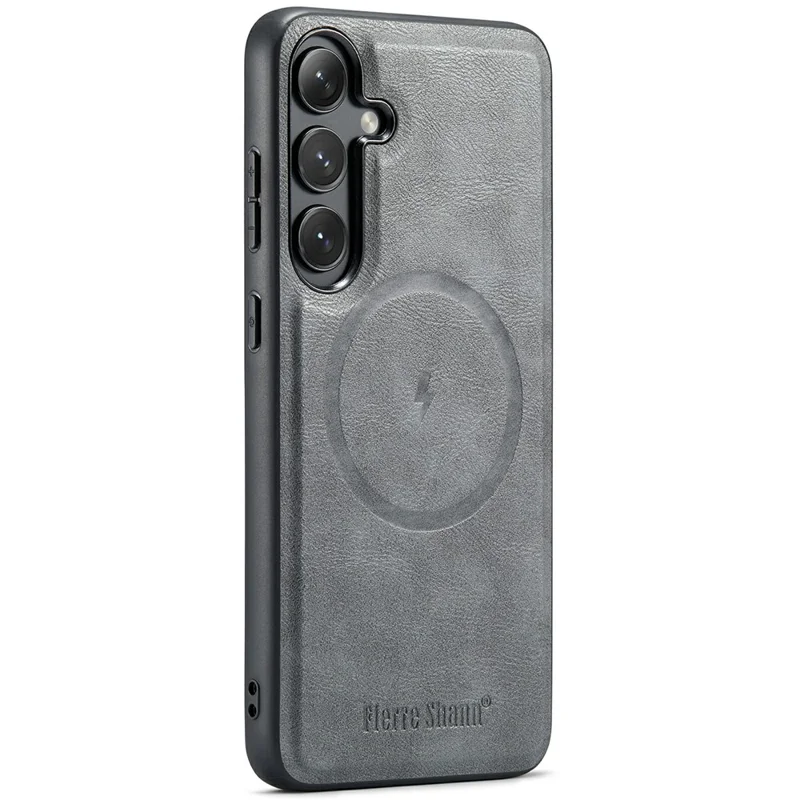 FIERRE SHANN 025 Style For Samsung Galaxy S25 Case Leather + TPU Detachable Card Slots Phone Cover - Grey