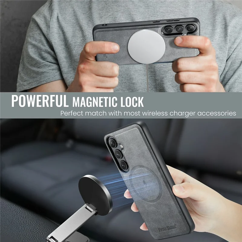 FIERRE SHANN 025 Style For Samsung Galaxy S25 Case Leather + TPU Detachable Card Slots Phone Cover - Grey