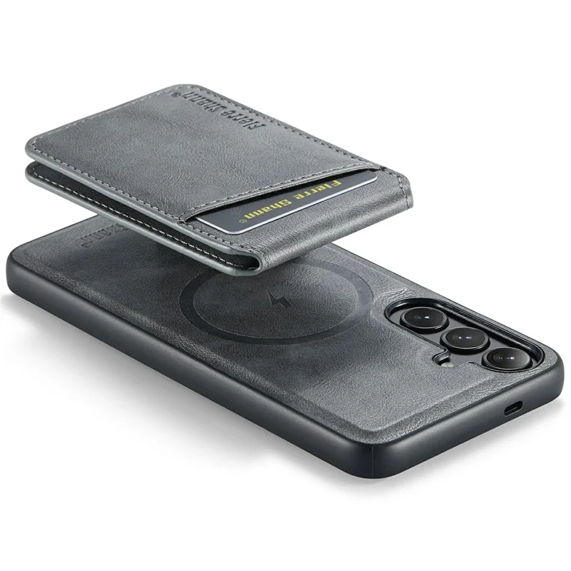 FIERRE SHANN 025 Style For Samsung Galaxy S24 FE Case Leather + TPU Detachable Card Slots Phone Cover - Grey