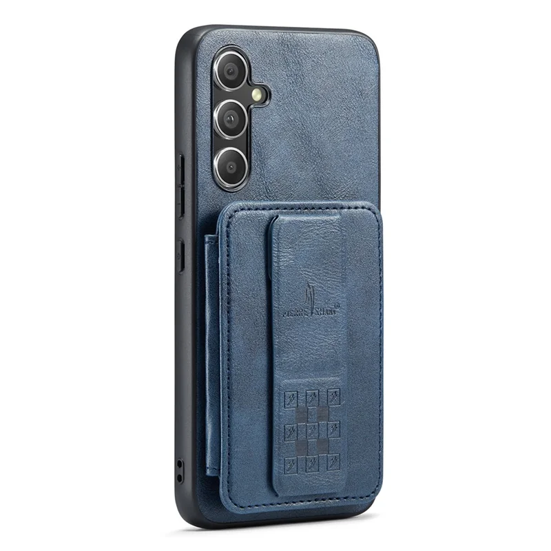 FIERRE SHANN 024 Style For Samsung Galaxy S25+ Case Card Holder Kickstand Waxy Texture Leather + TPU Phone Cover - Blue