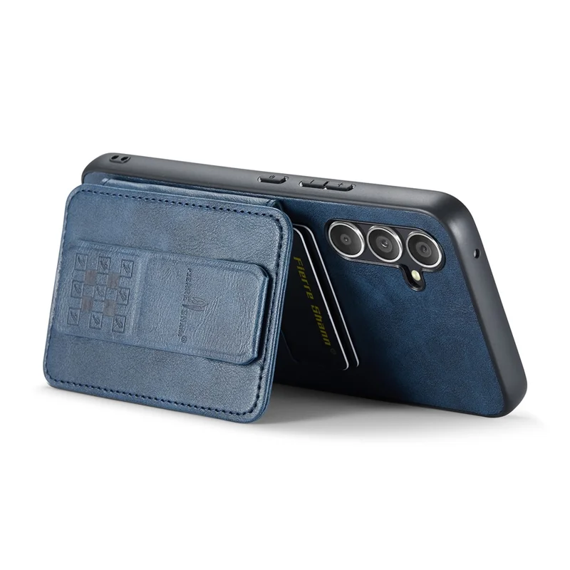 FIERRE SHANN 024 Style For Samsung Galaxy S25+ Case Card Holder Kickstand Waxy Texture Leather + TPU Phone Cover - Blue