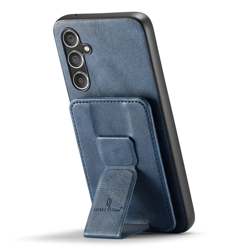 FIERRE SHANN 024 Style For Samsung Galaxy S25+ Case Card Holder Kickstand Waxy Texture Leather + TPU Phone Cover - Blue