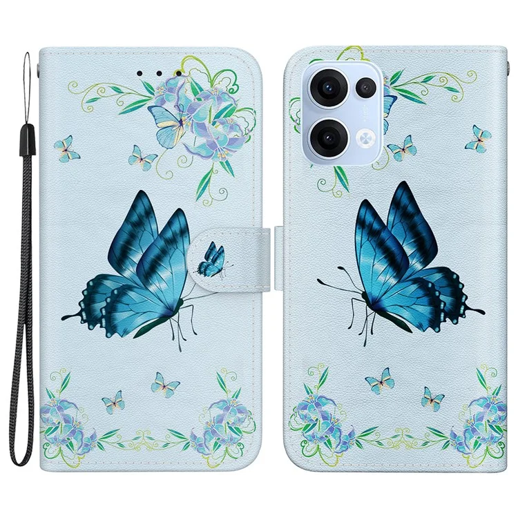 Для Oppo Reno13 5G (Global) Чехол-кошелек для телефона с защитой от падения, кожаный, с откидной крышкой и принтом - Голубая бабочка на цветке