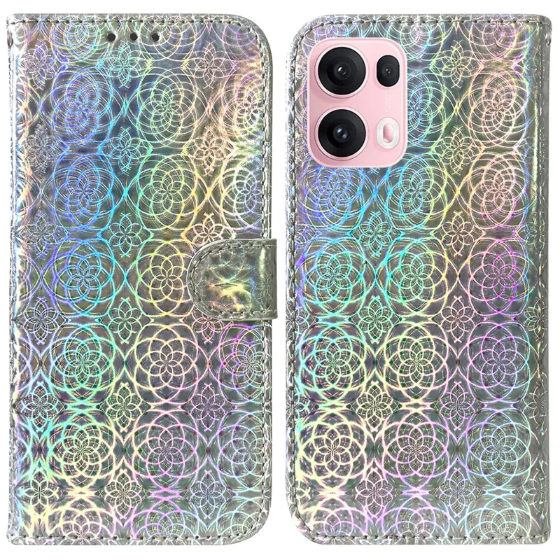 For Oppo Reno13 Pro 5G Stand Case Dazzling Flower Leather Phone Cover - Grey