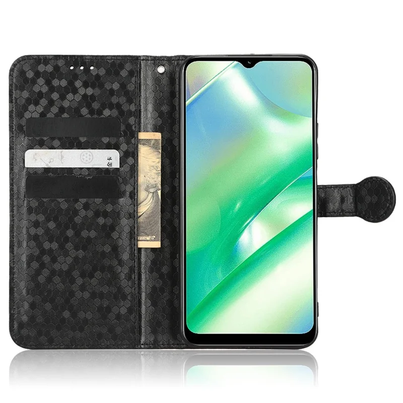 Flip etui med PU-læder og prikdesign til Realme C22 4G med ståfunktion, tegnebog og rem – Sort