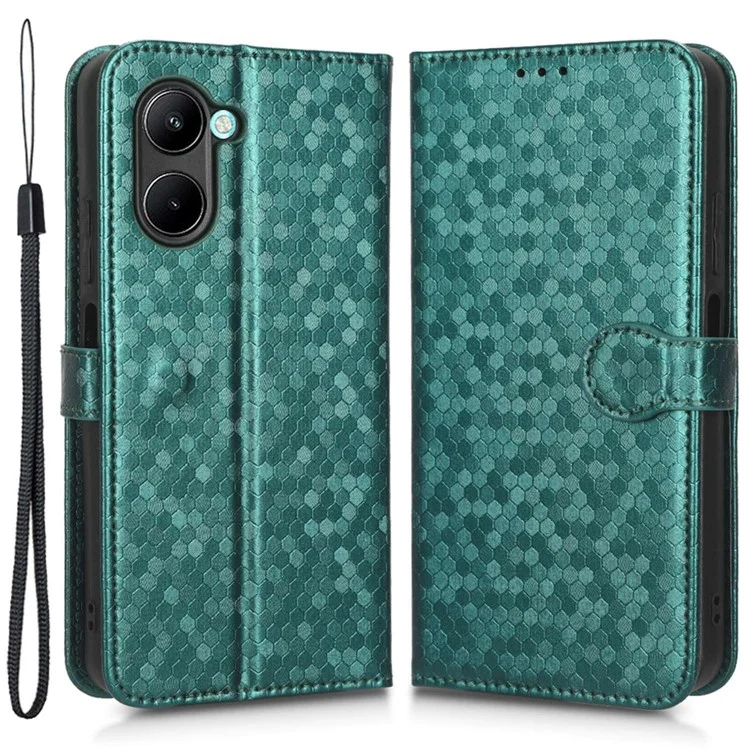 Para Realme C22 4G Patrón de Punto Impresión Impresión de la Carcasa de la Billetera de Cuero PU Soporte Flip Teléfono Con Correa - Verde