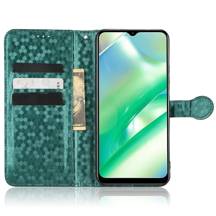 Para Realme C22 4G Patrón de Punto Impresión Impresión de la Carcasa de la Billetera de Cuero PU Soporte Flip Teléfono Con Correa - Verde