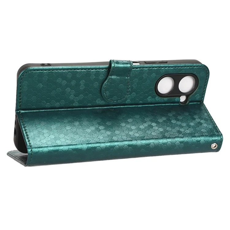 Para Realme C22 4G Patrón de Punto Impresión Impresión de la Carcasa de la Billetera de Cuero PU Soporte Flip Teléfono Con Correa - Verde