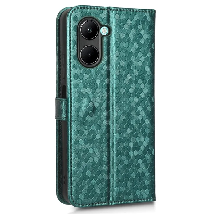 Para Realme C22 4G Patrón de Punto Impresión Impresión de la Carcasa de la Billetera de Cuero PU Soporte Flip Teléfono Con Correa - Verde