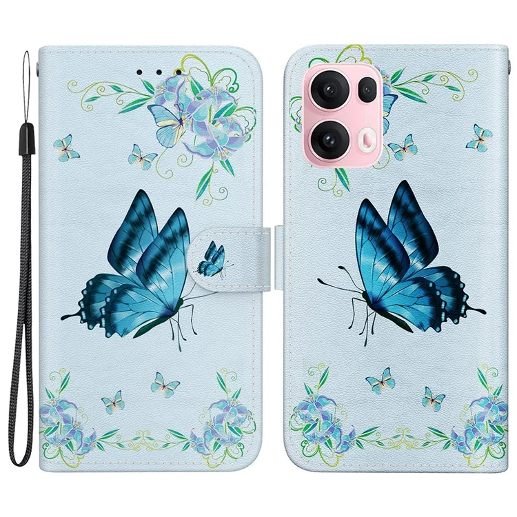 Para Oppo Reno13 Pro 5G Capa de Carteira para Celular Anti-Queda com Couro Flip Cover com Estampa - Borboleta Azul Floral