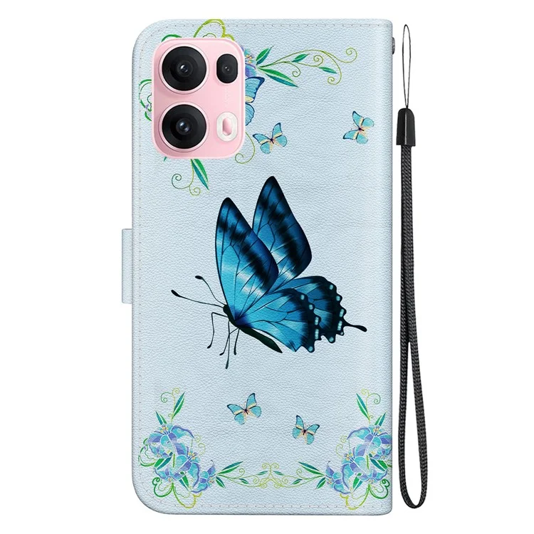 Para Oppo Reno13 Pro 5G Capa de Carteira para Celular Anti-Queda com Couro Flip Cover com Estampa - Borboleta Azul Floral