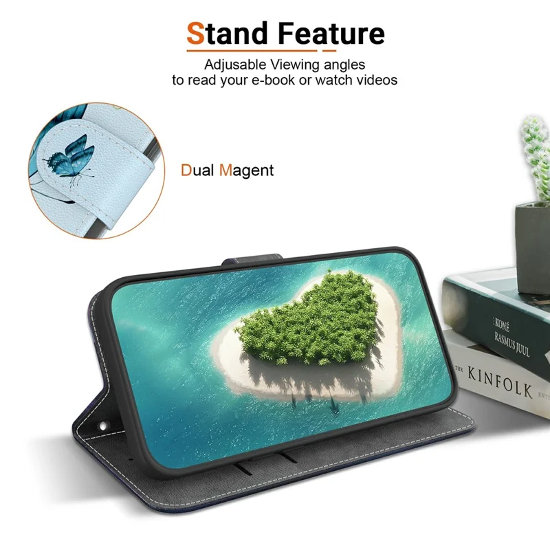 For Realme 14 Pro+ 5G Wallet Phone Case Anti-Drop Leather Flip Cover Pattern Printing - Blue Butterfly Flower