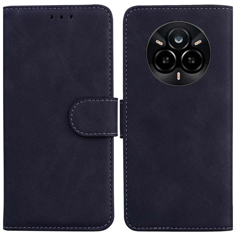 Voor Realme 14 Pro 5G hoesje Effen kleur lederen portemonnee telefoonhoes - Zwart