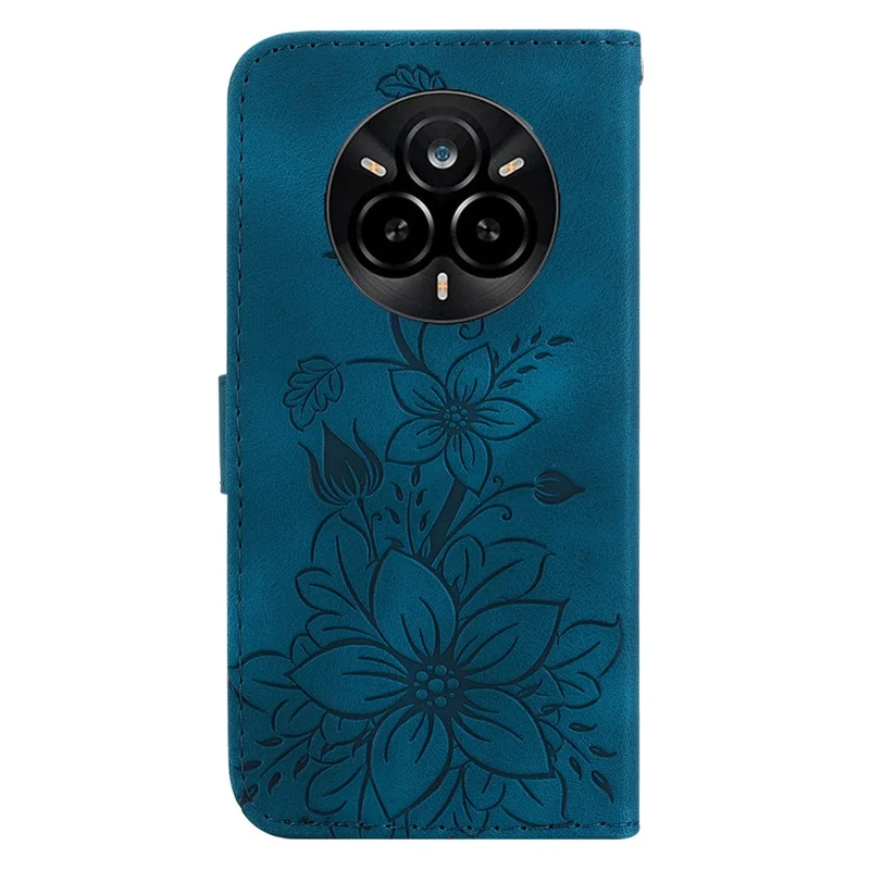 For Realme 14 Pro 5G Case Lily Flower Imprint Leather Phone Cover with Stand - Dark Blue