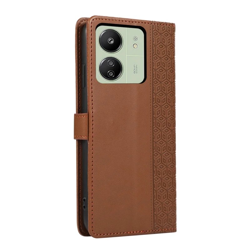 Cover per Xiaomi Redmi 13C 4G / Poco C65 4G Antigraffio con Motivo Romboidale Stampato in Pelle - Marrone