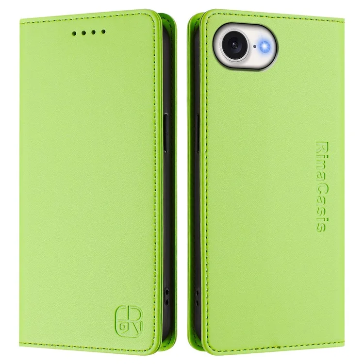 RINACASIS RC01 Lederhülle für iPhone 16e mit RFID-Schutz, Brieftasche, Ständer, Magnetverschluss, stoßfeste Handyhülle - Grün