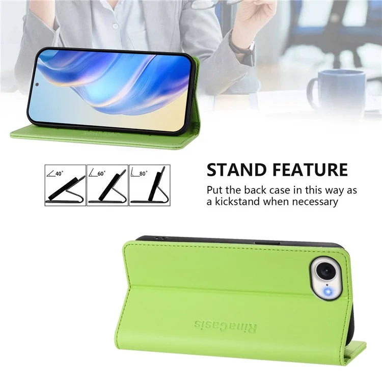 RINACASIS RC01 Lederhülle für iPhone 16e mit RFID-Schutz, Brieftasche, Ständer, Magnetverschluss, stoßfeste Handyhülle - Grün