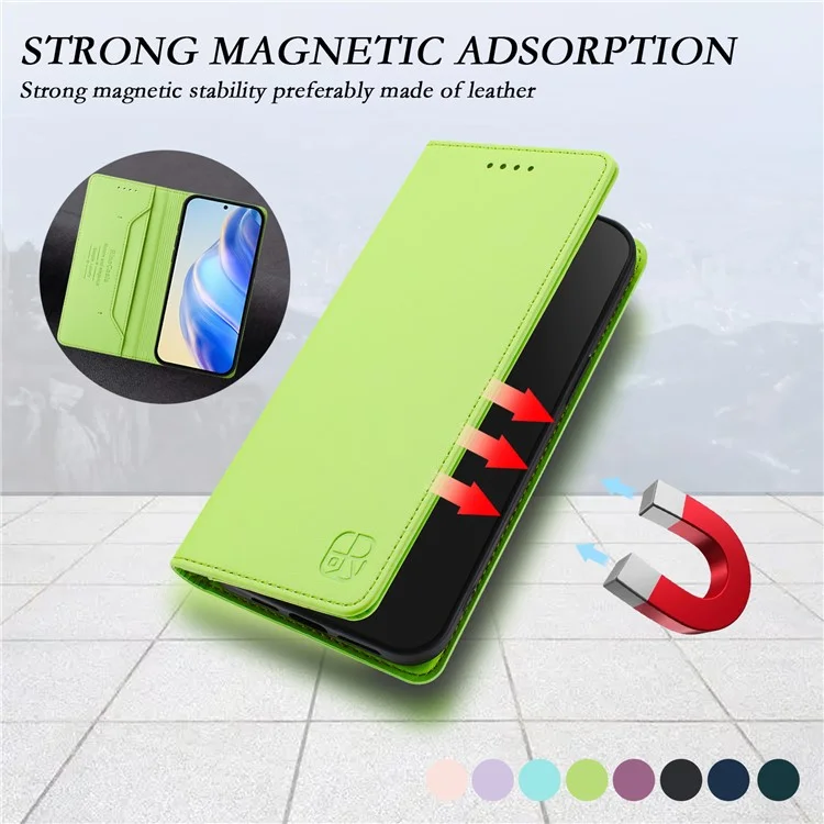 RINACASIS RC01 Lederhülle für iPhone 16e mit RFID-Schutz, Brieftasche, Ständer, Magnetverschluss, stoßfeste Handyhülle - Grün