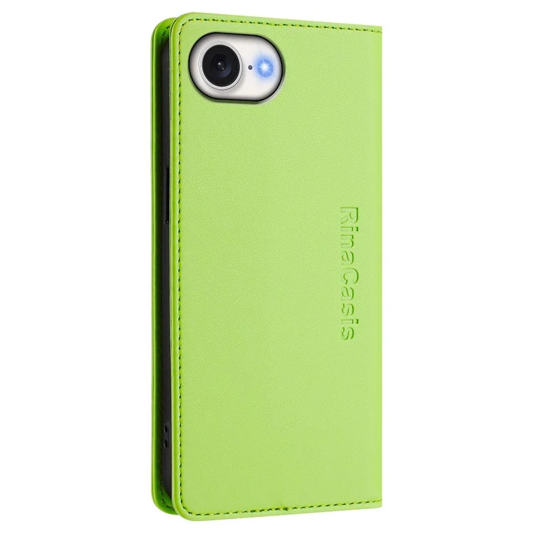RINACASIS RC01 Lederhülle für iPhone 16e mit RFID-Schutz, Brieftasche, Ständer, Magnetverschluss, stoßfeste Handyhülle - Grün